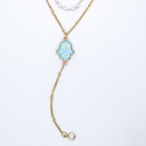 Multi-layered pearl and gem necklace
